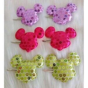 Girl's Lot Of 6 Mickey Mouse Sequin Hair Clips Girl's Accessories Colorful New